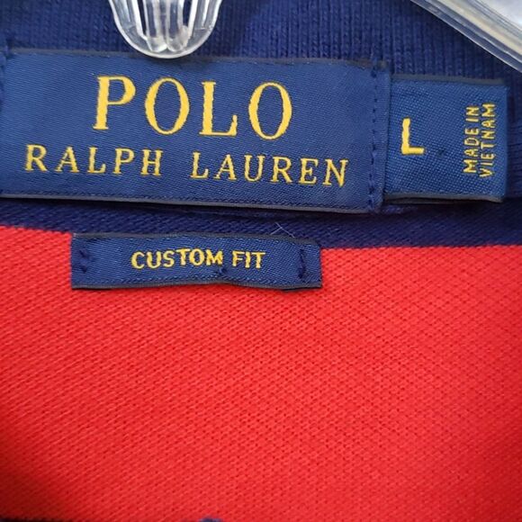 Ralph Lauren Polo Shirt Mens Large Wide Red Blue Stripe Golf Lime Pony Custom - Picture 2 of 7
